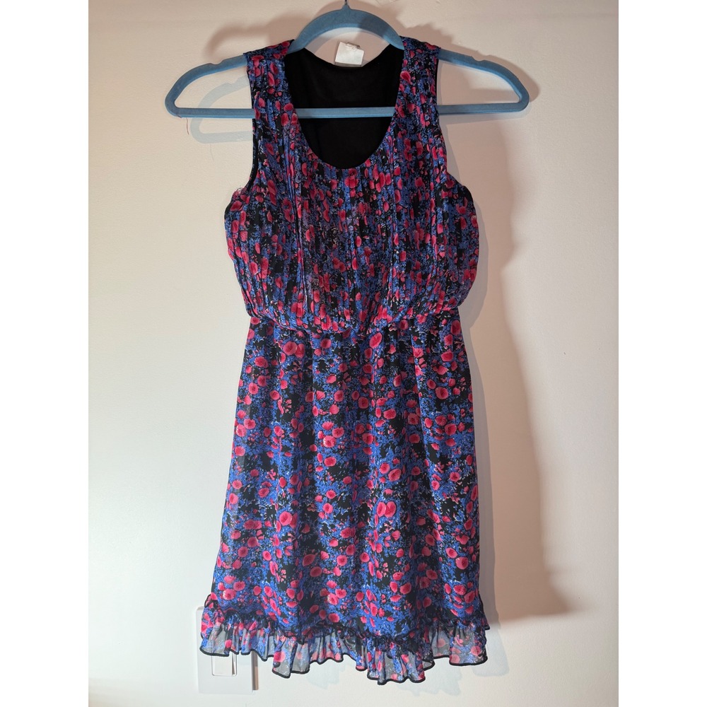 Disney D-Signed Girls Floral Pleated Ruffle Dress Blue Pink Size M 10/12